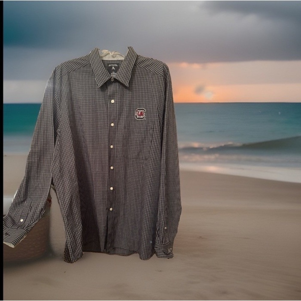 Antigua South Carolina Gamecocks Black Checked Shirt 2XL Long Sleeve Button